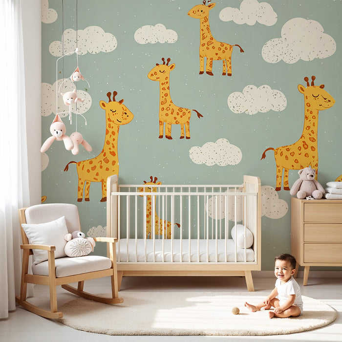 Tapet s žirafom | Dizajn za djecu s oblacima