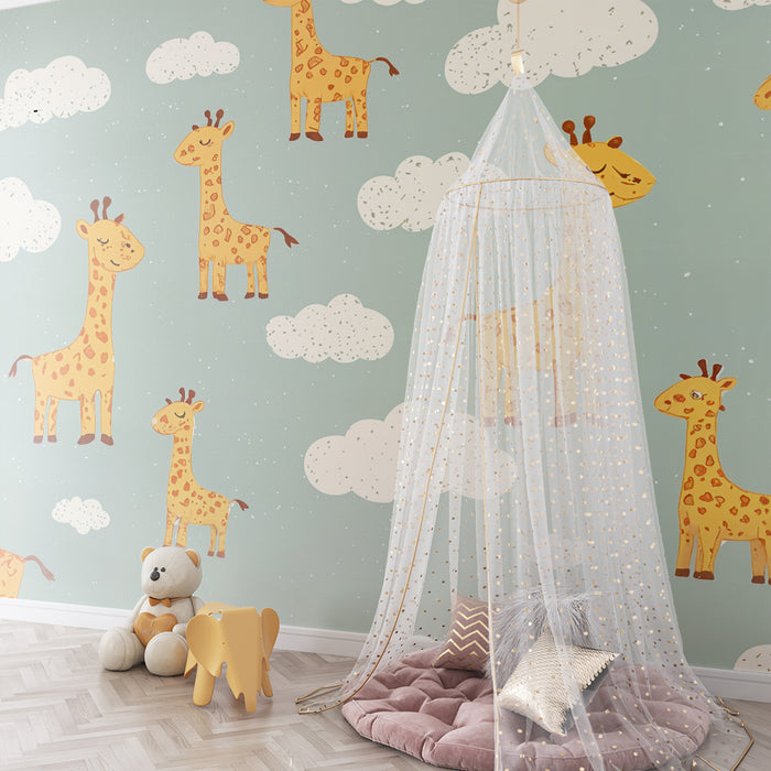 Tapet s žirafom | Dizajn za djecu s oblacima