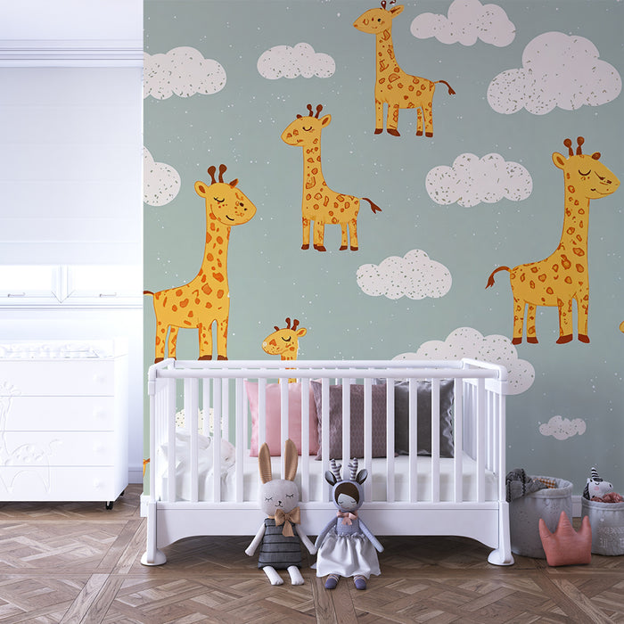 Tapet s žirafom | Dizajn za djecu s oblacima