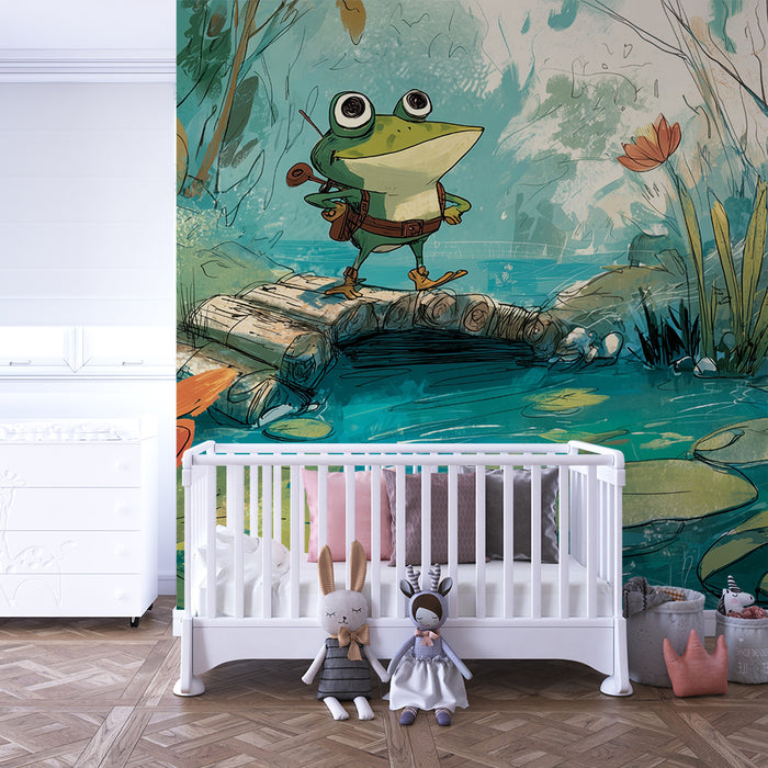 Papel pintado infantil | Rana aventurera al borde del agua