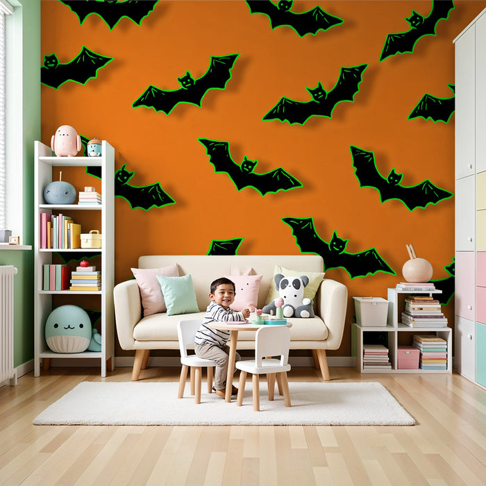 Barntapet | Halloween fladdermöss på orange bakgrund