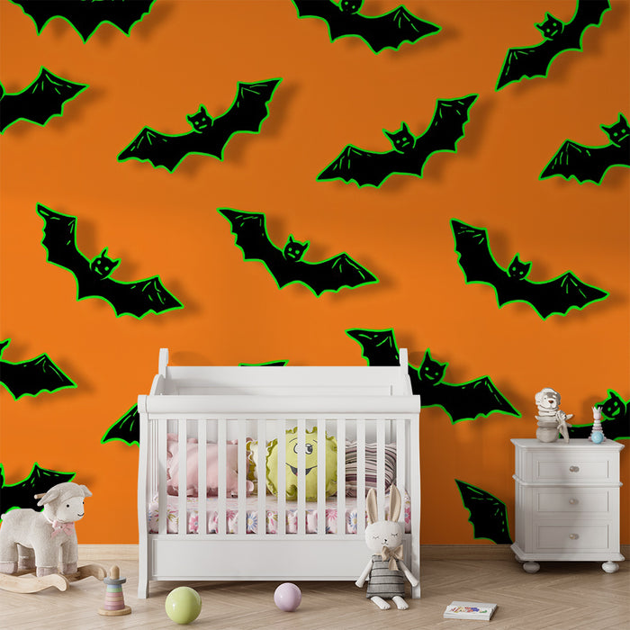 Barntapet | Halloween fladdermöss på orange bakgrund