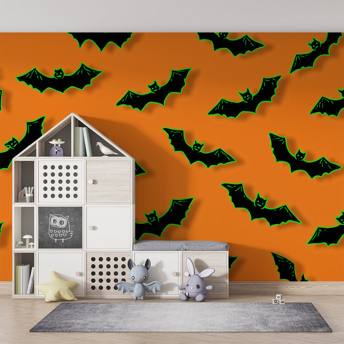 Barntapet | Halloween fladdermöss på orange bakgrund