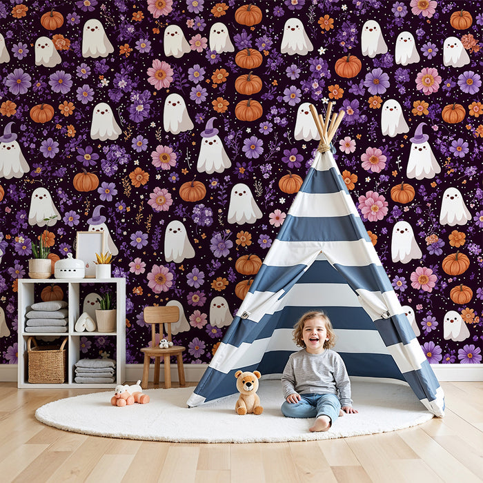 Halloween behang | Pompoenen en Bloemen Geesten