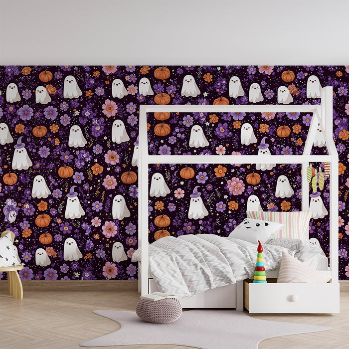 Halloween behang | Pompoenen en Bloemen Geesten