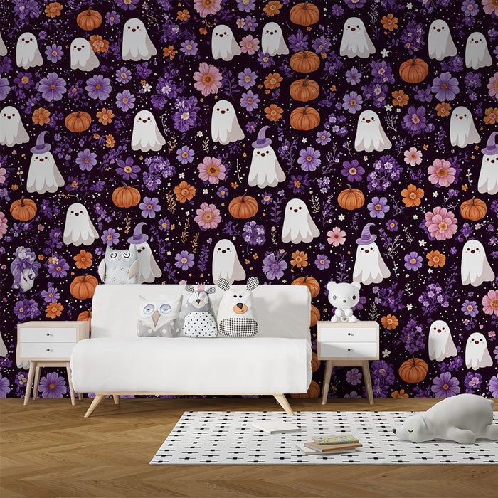 Halloween behang | Pompoenen en Bloemen Geesten