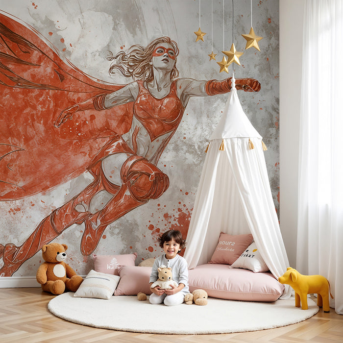 Papier peint super-héros | Héroïne volante et dynamique