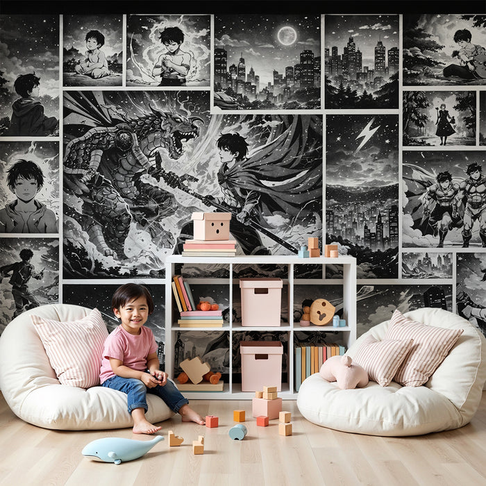 Laste toa seinaplang | Must-valged kangelased