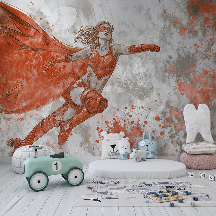 Papier peint super-héros | Héroïne volante et dynamique