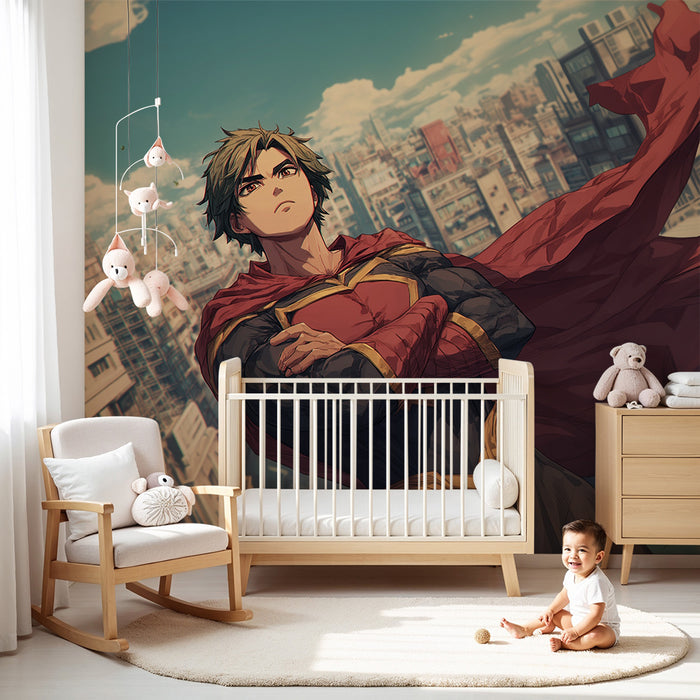 Lastenhuoneen tapetti | Rohkeat supersankarit ja kaupunkitaivas