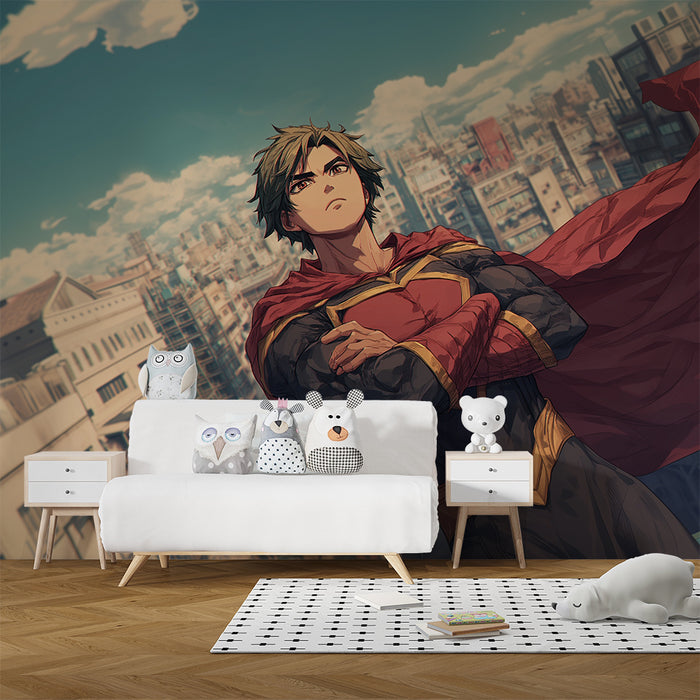 Lastenhuoneen tapetti | Rohkeat supersankarit ja kaupunkitaivas