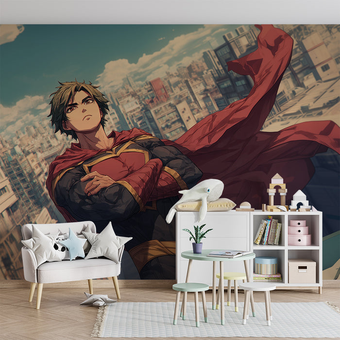 Lastenhuoneen tapetti | Rohkeat supersankarit ja kaupunkitaivas