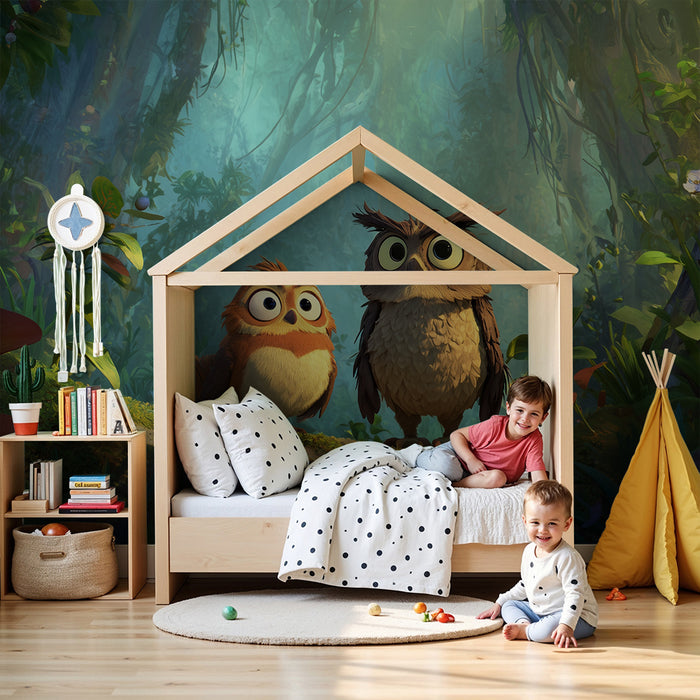 Papier peint hiboux | Animation dans la forêt enchantée