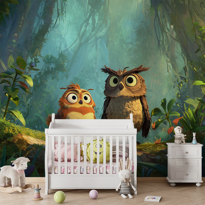 Papier peint hiboux | Animation dans la forêt enchantée