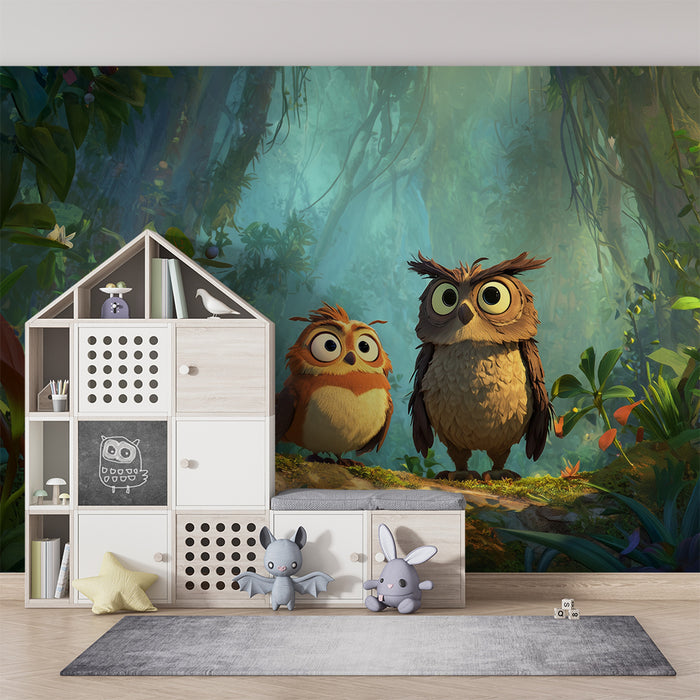 Papier peint hiboux | Animation dans la forêt enchantée