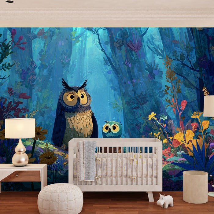 Owls wallpaper | Enchanted forest scene