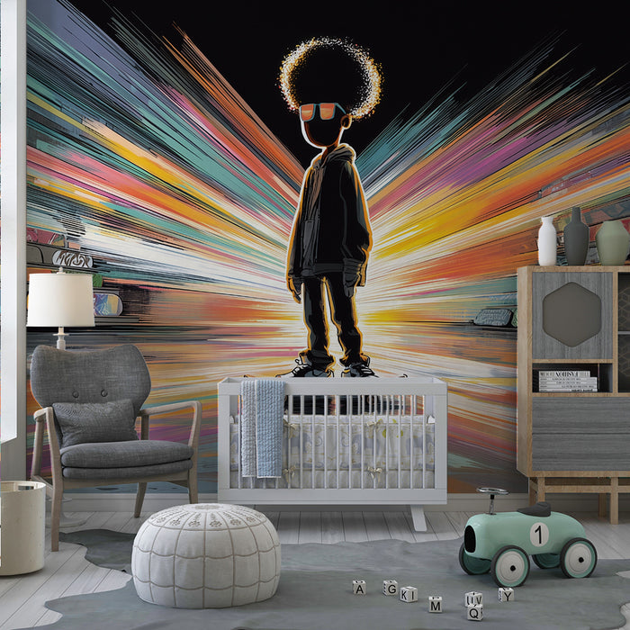 Papel pintado infantil | Skate urbano y neones brillantes