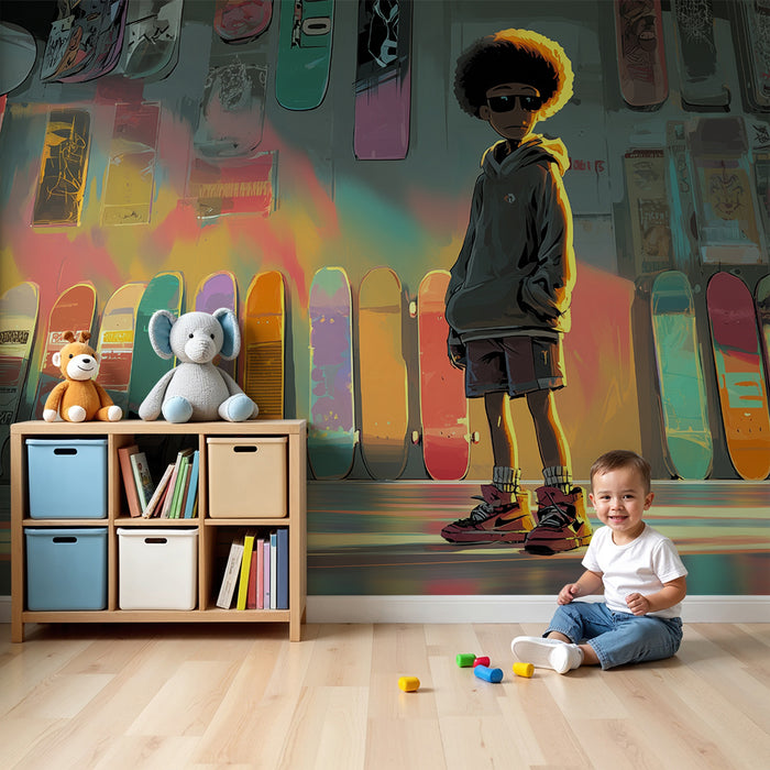 Papel pintado infantil | Estilo urbano y tablas de skate