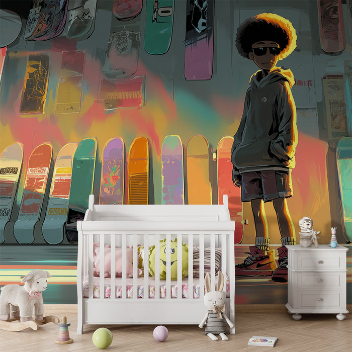 Papel pintado infantil | Estilo urbano y tablas de skate