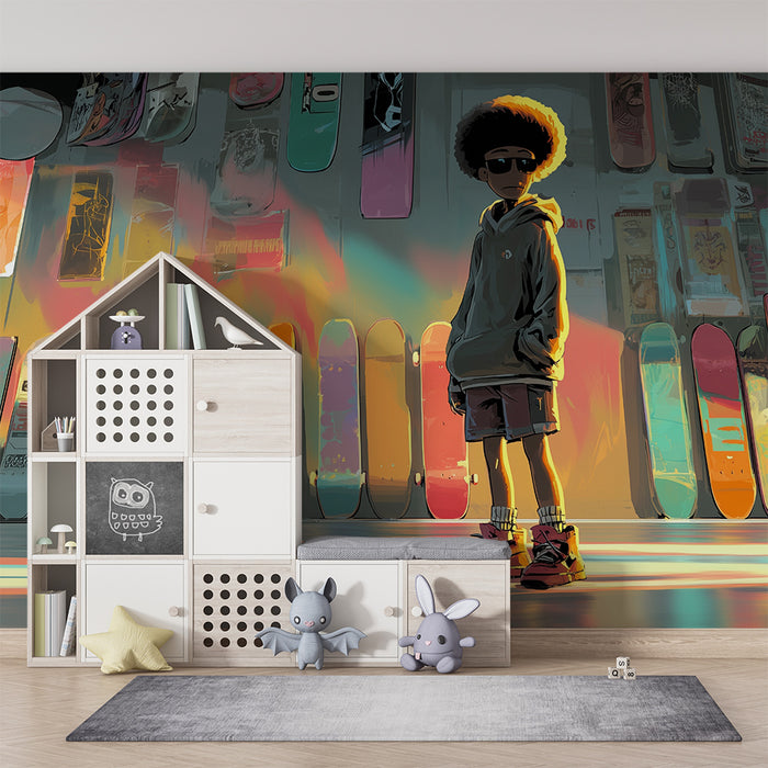 Papel pintado infantil | Estilo urbano y tablas de skate