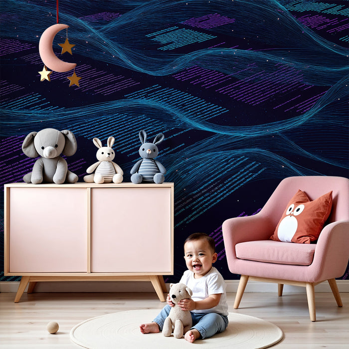 Papier peint chambre enfant | Vagues numériques futuristes