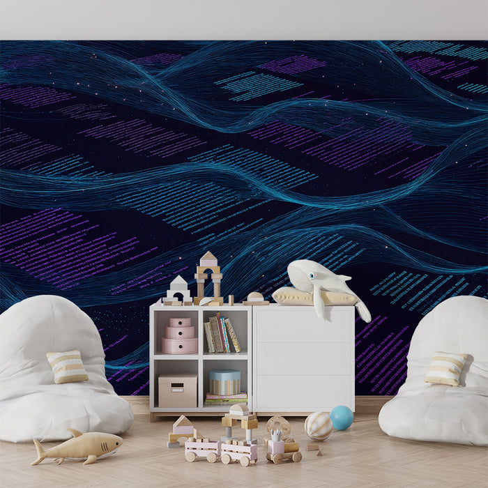 Papier peint chambre enfant | Vagues numériques futuristes