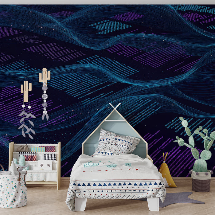 Papier peint chambre enfant | Vagues numériques futuristes
