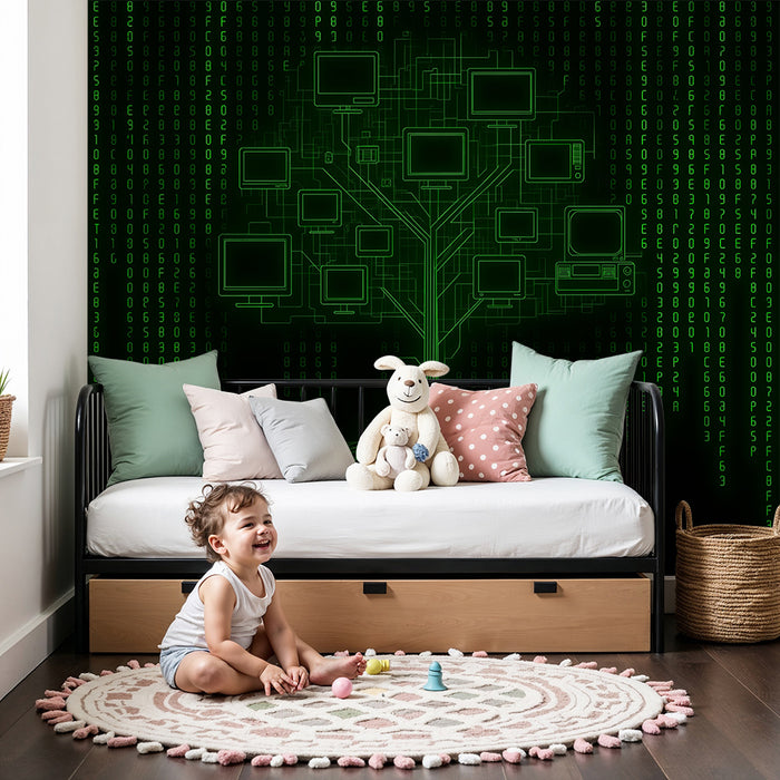 Kinderkamer behang | Groene technologische boom