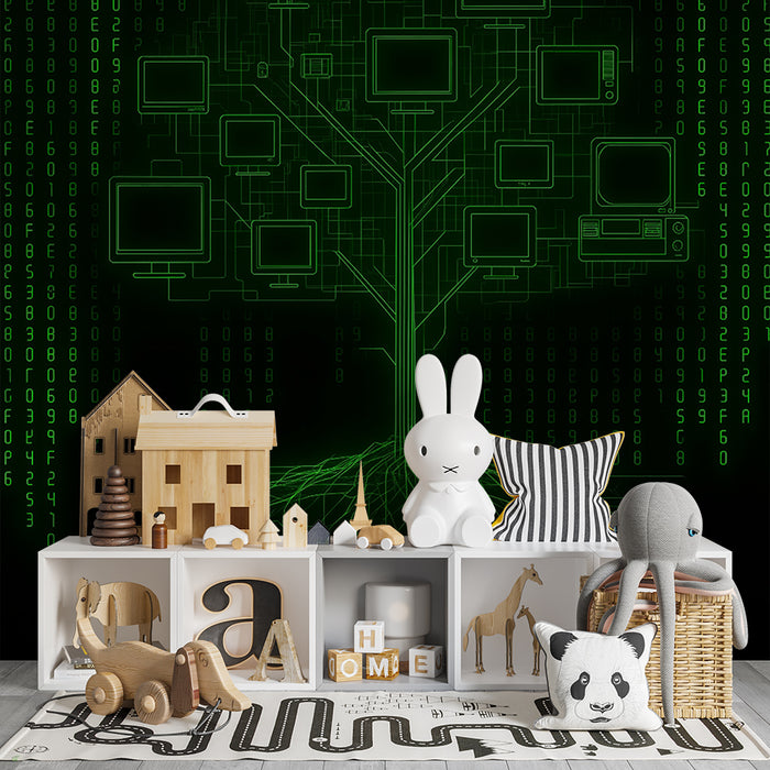 Kinderkamer behang | Groene technologische boom