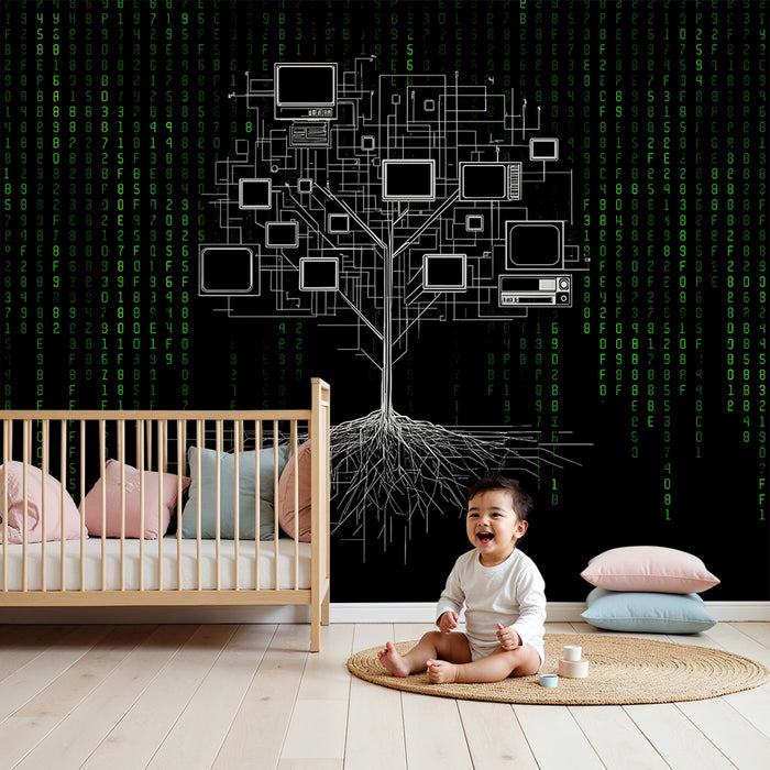 Papel de parede criança | Árvore tecnológica e código binário