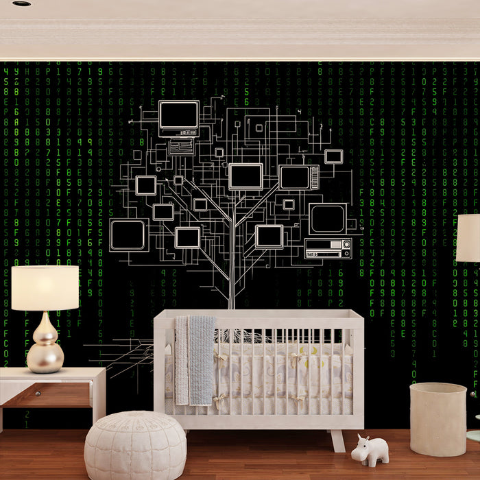 Papel de parede criança | Árvore tecnológica e código binário