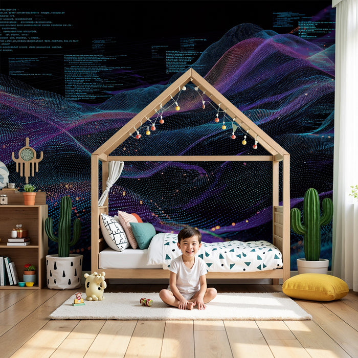 Papier peint chambre enfant | Vagues numériques multicolores