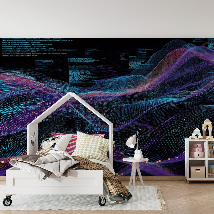 Papier peint chambre enfant | Vagues numériques multicolores