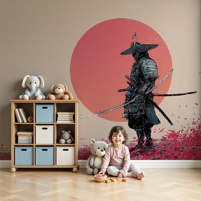 Papel pintado infantil | Samurai y sol rojo