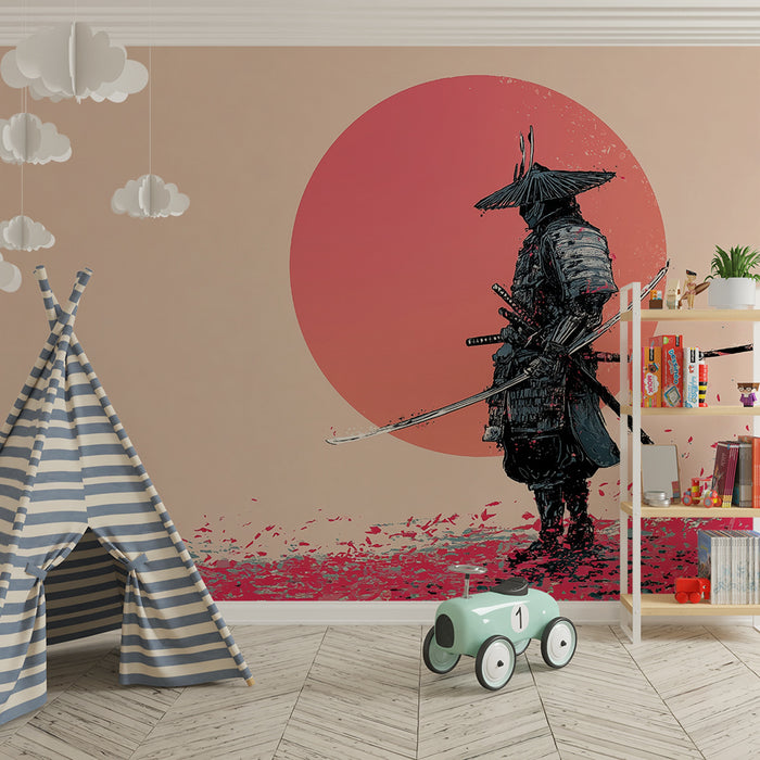 Papel pintado infantil | Samurai y sol rojo