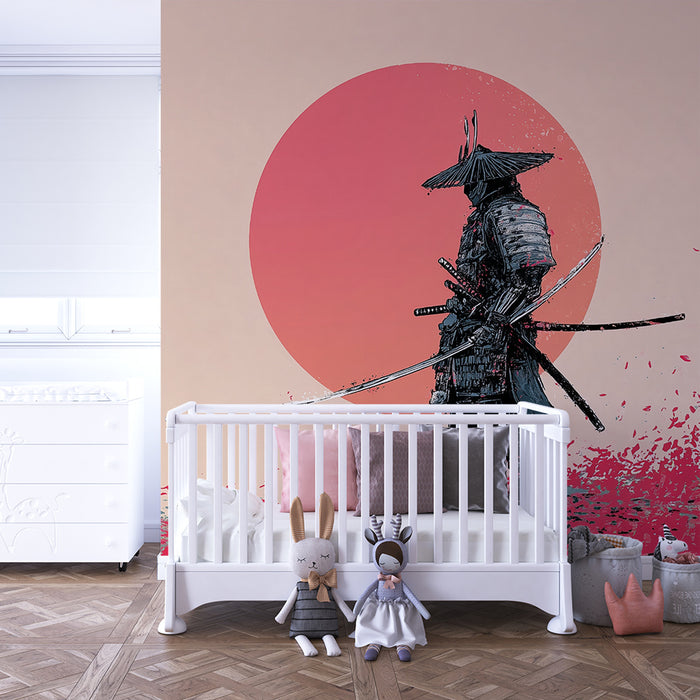 Papel pintado infantil | Samurai y sol rojo