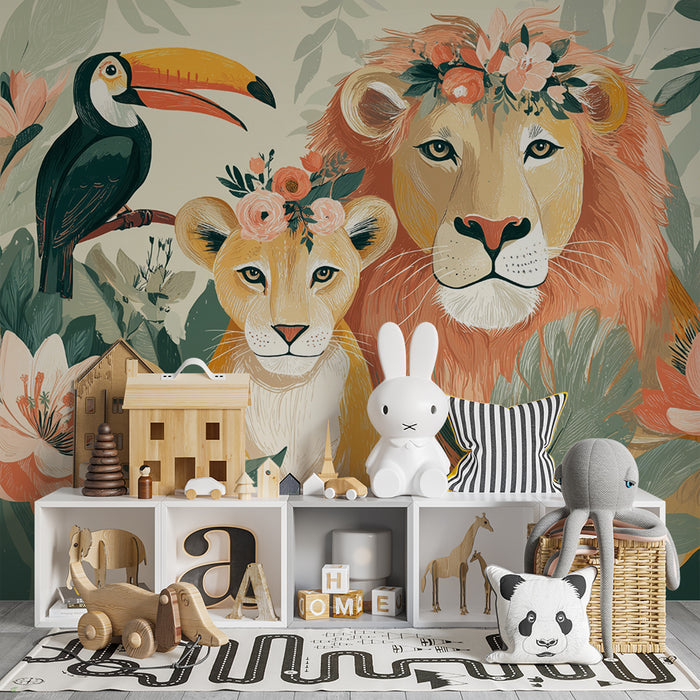Carta da parati giungla | Animali esotici e floreali