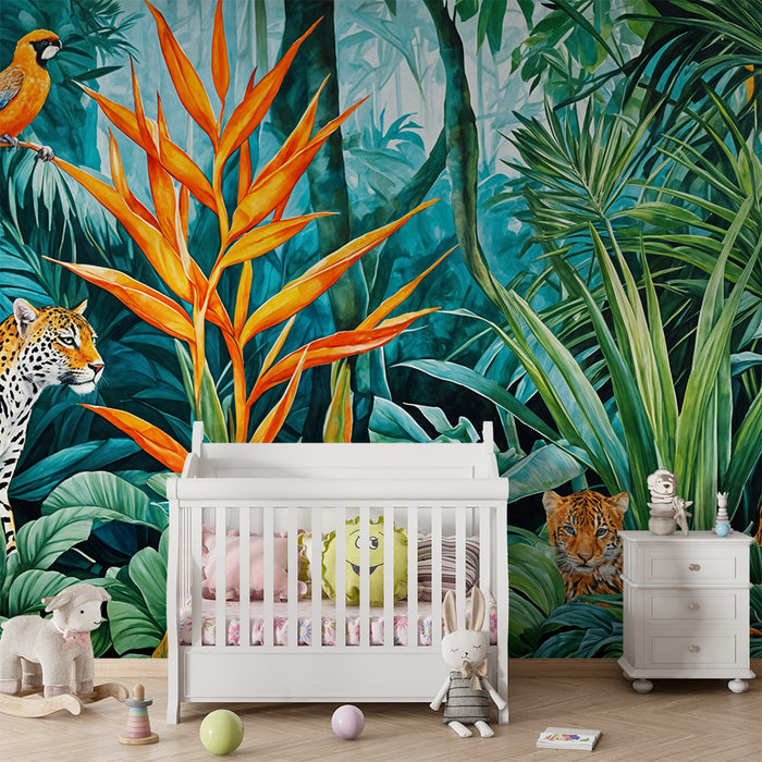Jungles Exotische Tapete | Lebendige Tiere und Blätter