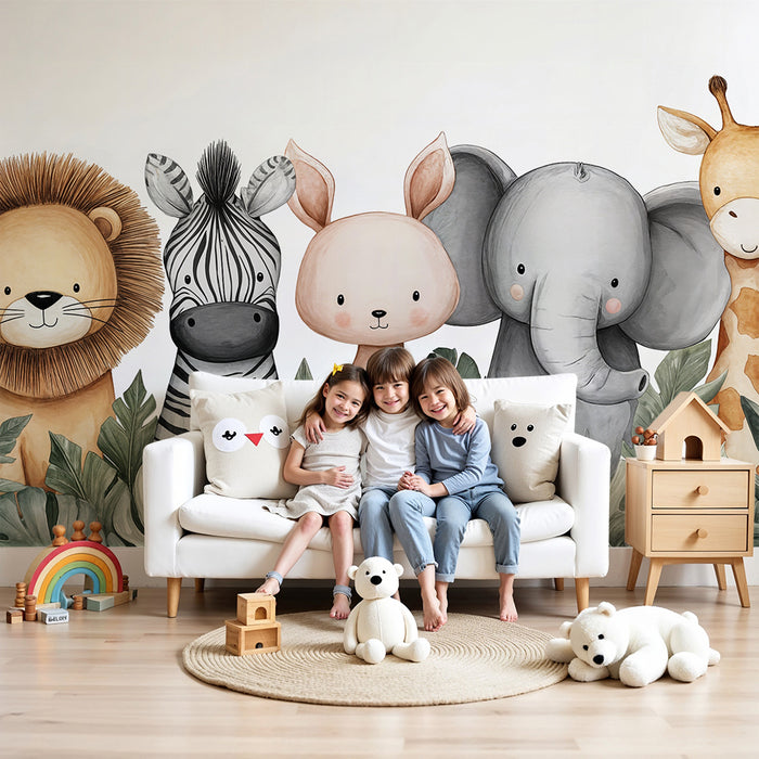 Papier peint animaux de la savane | Décoration murale enfantine