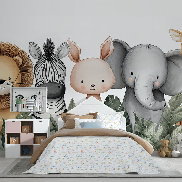 Papier peint animaux de la savane | Décoration murale enfantine