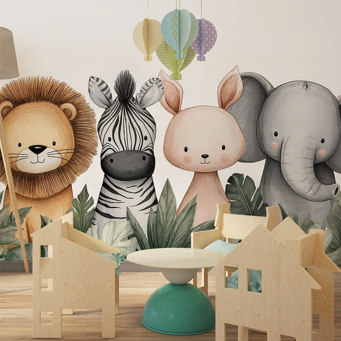 Papier peint animaux de la savane | Décoration murale enfantine