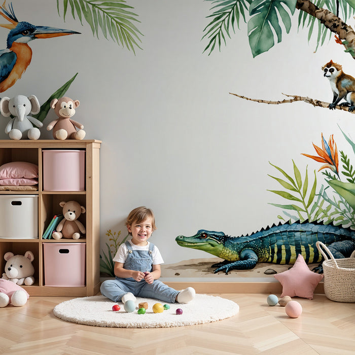 Jungle tapet | Eksotiske akvarelle dyr