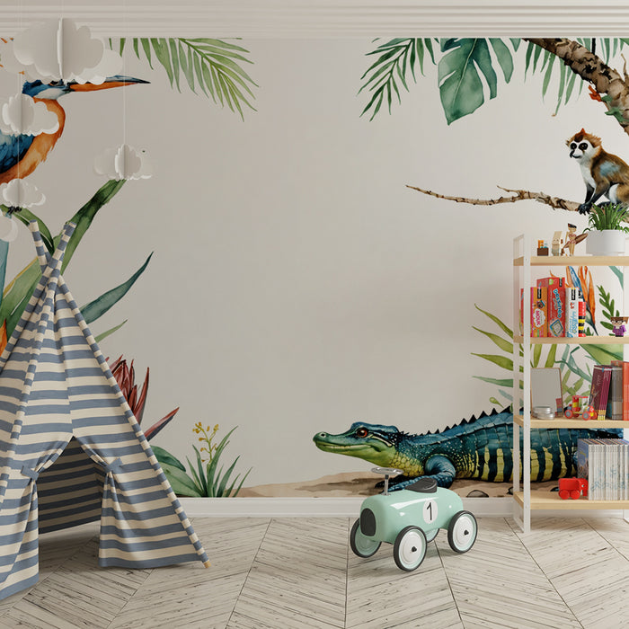 Jungle tapet | Eksotiske akvarelle dyr