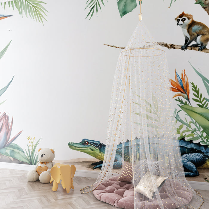 Jungle tapet | Eksotiske akvarelle dyr