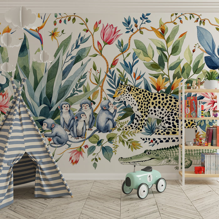 Jungle tapet | Eksotisk fauna og livlig løvemønster