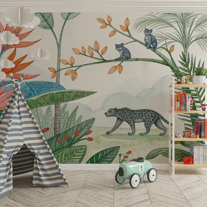 Dschungeltapete | Tropisches Muster mit Tieren