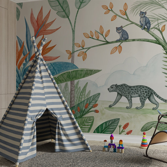 Dschungeltapete | Tropisches Muster mit Tieren