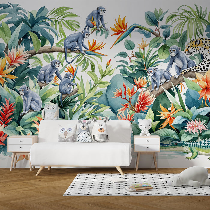Papel pintado jungla | Animales exóticos y follaje tropical