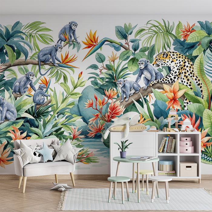 Papel pintado jungla | Animales exóticos y follaje tropical