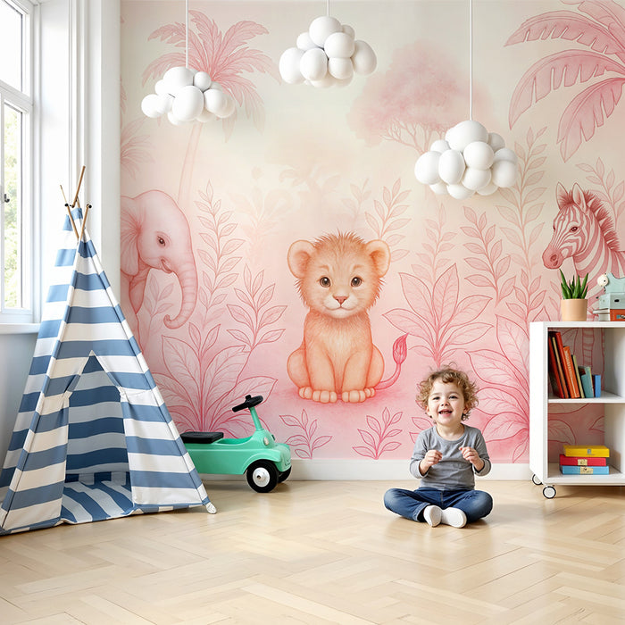Papier peint safari pastel | Décor de chambre enfant